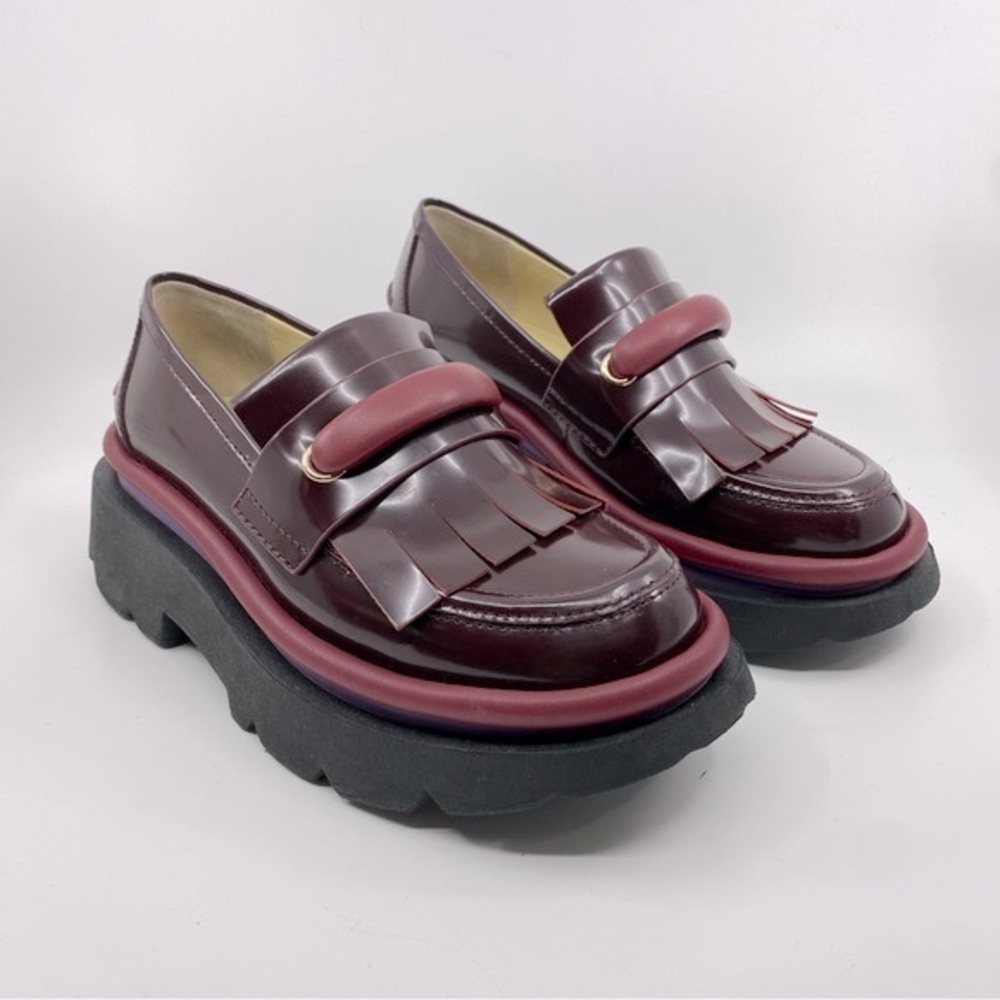 Women's Burgundy Loafers with Fringe Detail